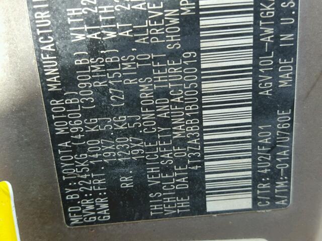 4T3ZA3BB1BU050019 - 2011 TOYOTA VENZA BASE BROWN photo 10