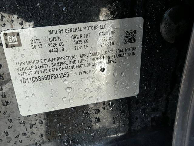 1G11C5SA6DF321356 - 2013 CHEVROLET MALIBU 1LT BLACK photo 10