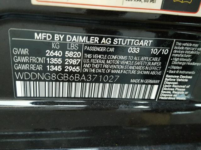 WDDNG8GB6BA371027 - 2011 MERCEDES-BENZ S 550 4MAT BLACK photo 10