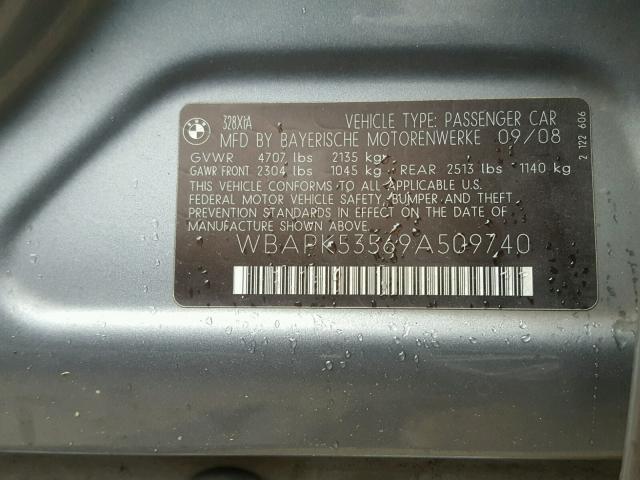 WBAPK53569A509740 - 2009 BMW 328 XI SUL GRAY photo 10