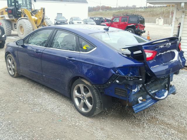 1FA6P0H73E5373296 - 2014 FORD FUSION SE BLUE photo 3