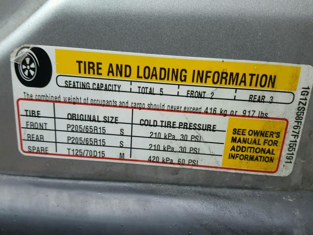 1G1ZS58F67F155191 - 2007 CHEVROLET MALIBU LS SILVER photo 10