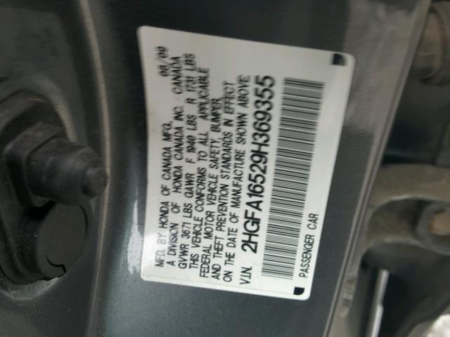 2HGFA16529H369355 - 2009 HONDA CIVIC LX GRAY photo 10