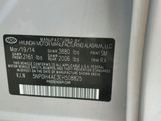 5NPDH4AE3EH508825 - 2014 HYUNDAI ELANTRA SE SILVER photo 10