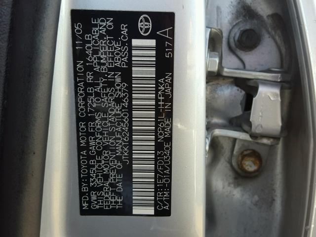 JTKKT624560146379 - 2006 TOYOTA SCION XA SILVER photo 10