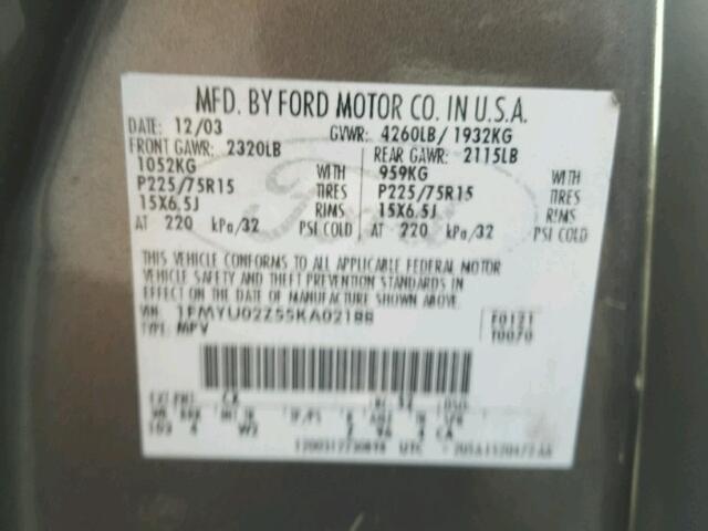 1FMYU02Z55KA02188 - 2005 FORD ESCAPE XLS GRAY photo 10