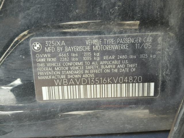 WBAVD13516KV04820 - 2006 BMW 325 XI BLACK photo 10