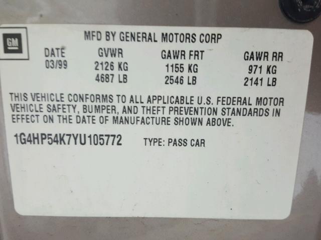 1G4HP54K7YU105772 - 2000 BUICK LESABRE CU BEIGE photo 10