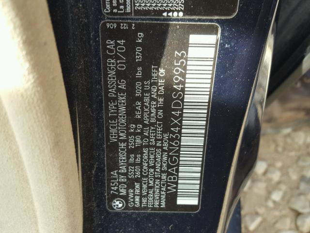 WBAGN634X4DS49953 - 2004 BMW 745 LI BLUE photo 10