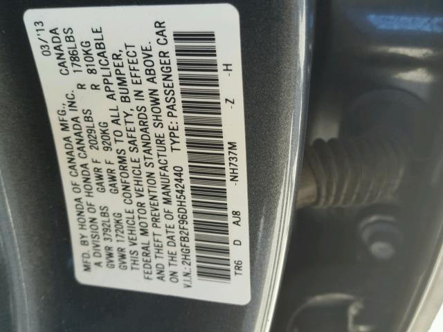 2HGFB2F96DH542440 - 2013 HONDA CIVIC EXL CHARCOAL photo 10