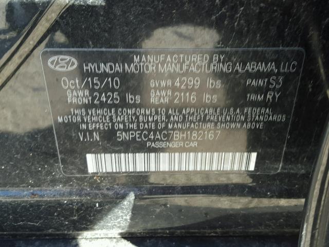 5NPEC4AC7BH182167 - 2011 HYUNDAI SONATA SE BLACK photo 10