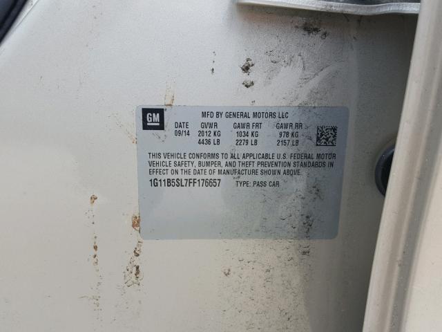 1G11B5SL7FF176657 - 2015 CHEVROLET MALIBU LS ოქროსფერი ფოტო 10