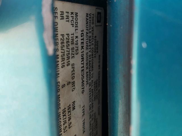 1GTEK19R7TE554070 - 1996 GMC SIERRA K15 TEAL photo 10