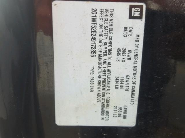 2G1WH52K049241625 - 2004 CHEVROLET IMPALA LS BLACK photo 10