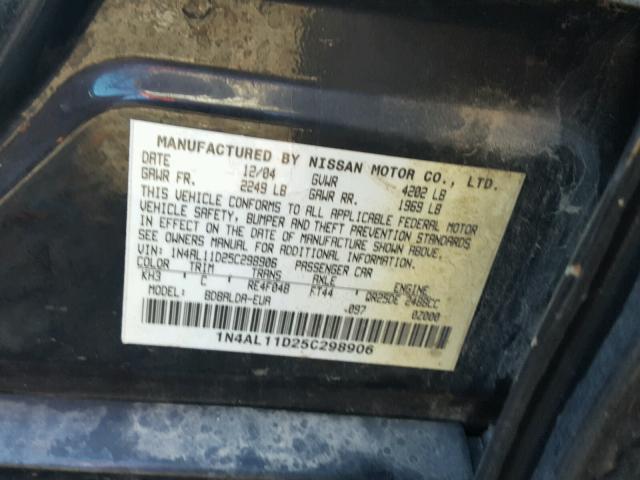 1N4AL11D25C298906 - 2005 NISSAN ALTIMA S BLACK photo 10