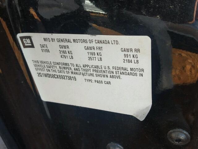 2G1WD58CX69273819 - 2006 CHEVROLET IMPALA SUP 黑色 照片 10