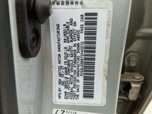 5Y2SL65887Z440572 - 2007 PONTIAC VIBE SILVER photo 10