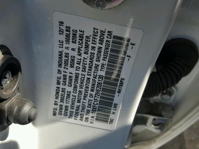 19XFC1F72HE206130 - 2017 HONDA CIVIC EXL 白色 照片 10