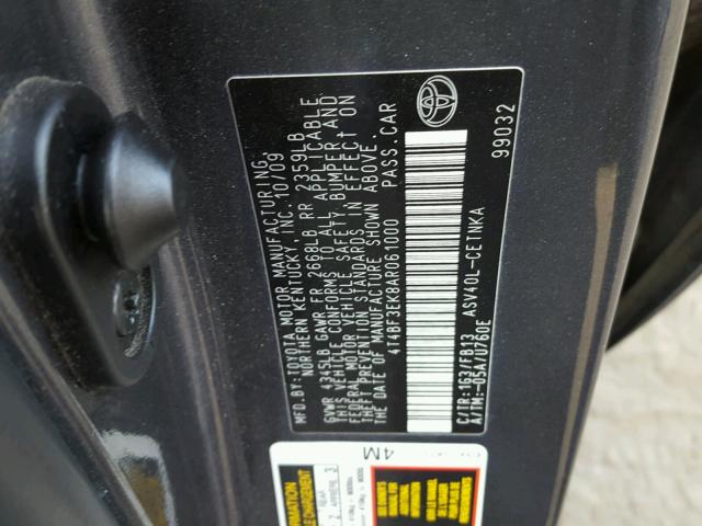 4T4BF3EK8AR061000 - 2010 TOYOTA CAMRY BASE GRAY photo 10