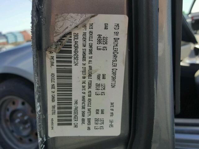 2B3LA43R46H292124 - 2006 DODGE CHARGER SE GRAY photo 10