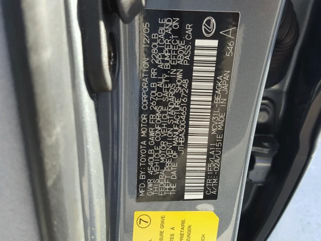 JTHBA30G465167248 - 2006 LEXUS ES 330 GRAY photo 10