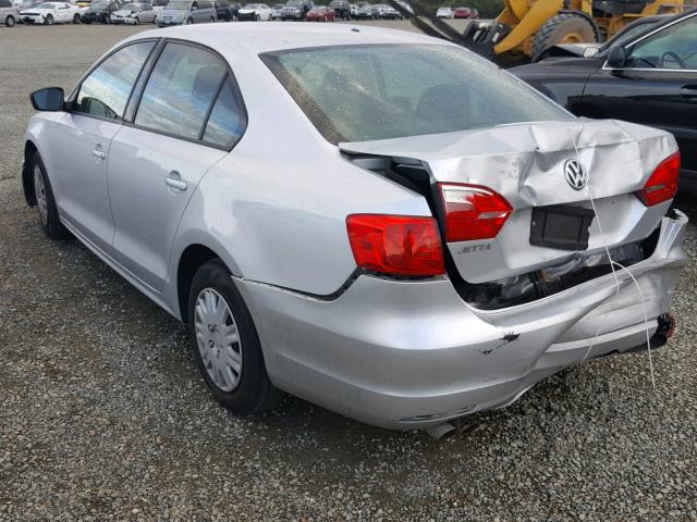 3VW2K7AJ0DM237963 - 2013 VOLKSWAGEN JETTA BASE SILVER photo 3