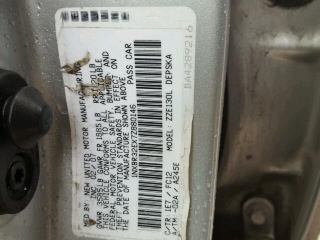 1NXBR32EX7Z880146 - 2007 TOYOTA COROLLA GRAY photo 10