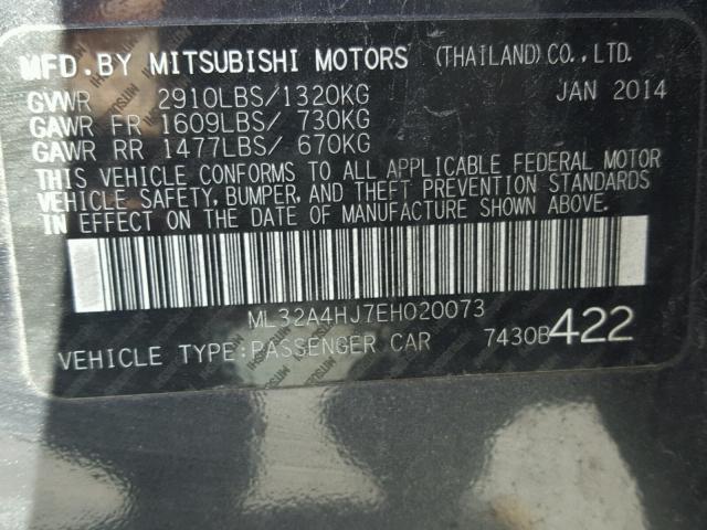 ML32A4HJ7EH020073 - 2014 MITSUBISHI MIRAGE ES GRAY photo 10