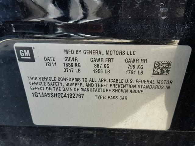 1G1JA5SH6C4132767 - 2012 CHEVROLET SONIC LS BLACK photo 10