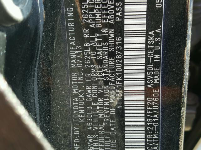 4T1BF1FK1DU287316 - 2013 TOYOTA CAMRY L 黑色 照片 10