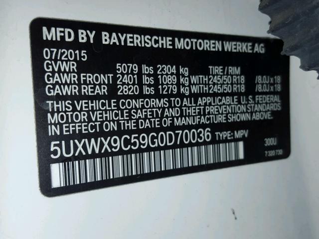 5UXWX9C59G0D70036 - 2016 BMW X3 XDRIVE2 WHITE photo 10