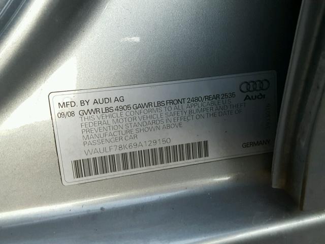 WAULF78K69A129150 - 2009 AUDI A4 2.0T QU SILVER photo 10