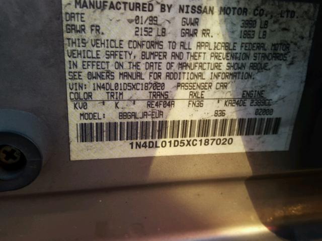 1N4DL01D5XC187020 - 1999 NISSAN ALTIMA XE GRAY photo 9