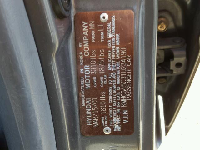 KMHCG45C31U234190 - 2001 HYUNDAI ACCENT GL GRAY photo 10