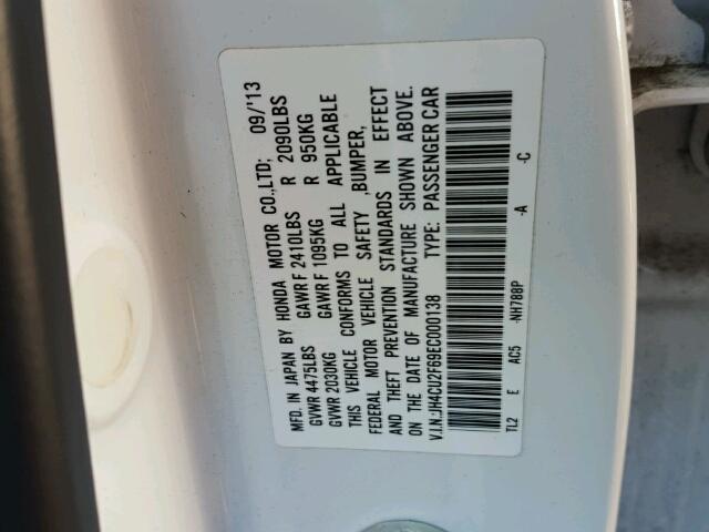 JH4CU2F69EC000138 - 2014 ACURA TSX TECH WHITE photo 10