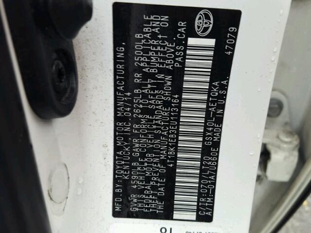 4T1BK1EB3EU113164 - 2014 TOYOTA AVALON BAS WHITE photo 10