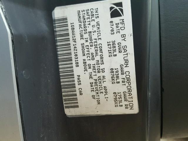 1G8AW12F14Z103188 - 2004 SATURN ION LEVEL SILVER photo 10