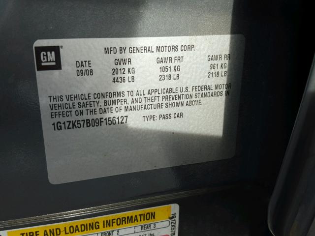 1G1ZK57B09F156127 - 2009 CHEVROLET MALIBU LTZ 灰色 照片 10