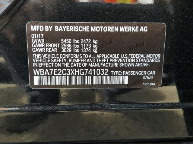 WBA7E2C3XHG741032 - 2017 BMW 740 I BLACK photo 10