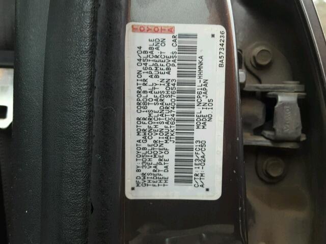 JTKKT624740076543 - 2004 TOYOTA SCION XA GRAY photo 10