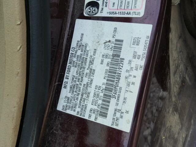 3FAHP0HA8BR192398 - 2011 FORD FUSION SE MAROON photo 10