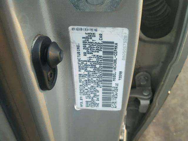 4T1BE32KX2U595439 - 2002 TOYOTA CAMRY LE SILVER photo 10