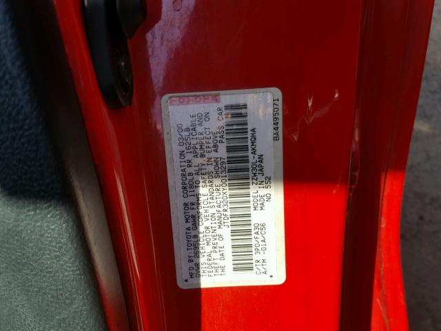 JTDFR320XY0013297 - 2000 TOYOTA MR2 SPYDER RED photo 10