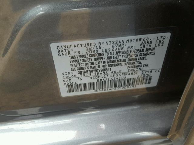 3N1AB7AP5GY208591 - 2016 NISSAN SENTRA S GRAY photo 10