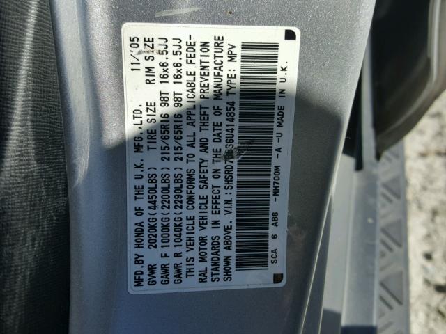 SHSRD78866U414854 - 2006 HONDA CR-V EX SILVER photo 10