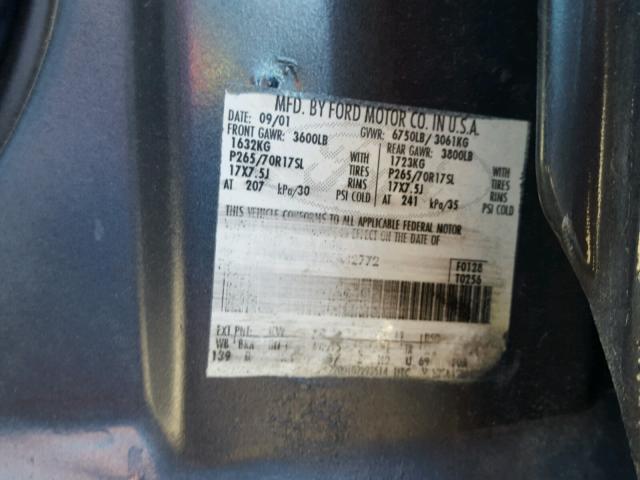 1FTRW08L32KA42772 - 2002 FORD F150 SUPER BLUE photo 10