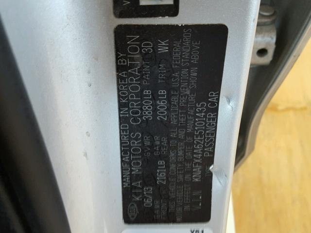 KNAFX4A62E5101435 - 2014 KIA FORTE LX SILVER photo 10