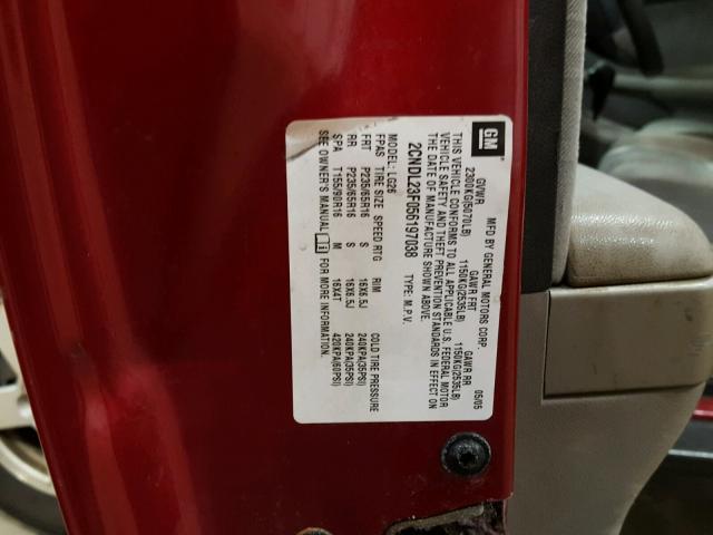 2CNDL23F056197038 - 2005 CHEVROLET EQUINOX LS RED photo 10