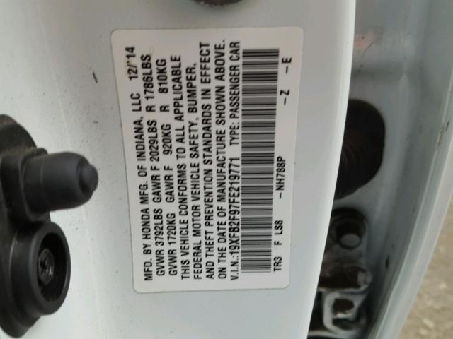 19XFB2F97FE219771 - 2015 HONDA CIVIC EXL WHITE photo 10