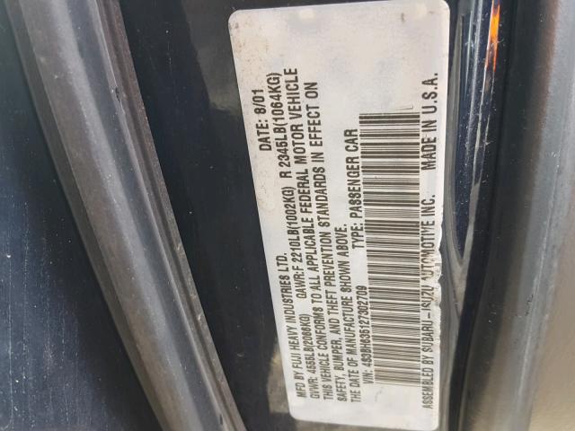 4S3BH635127302709 - 2002 SUBARU LEGACY L BLUE photo 10